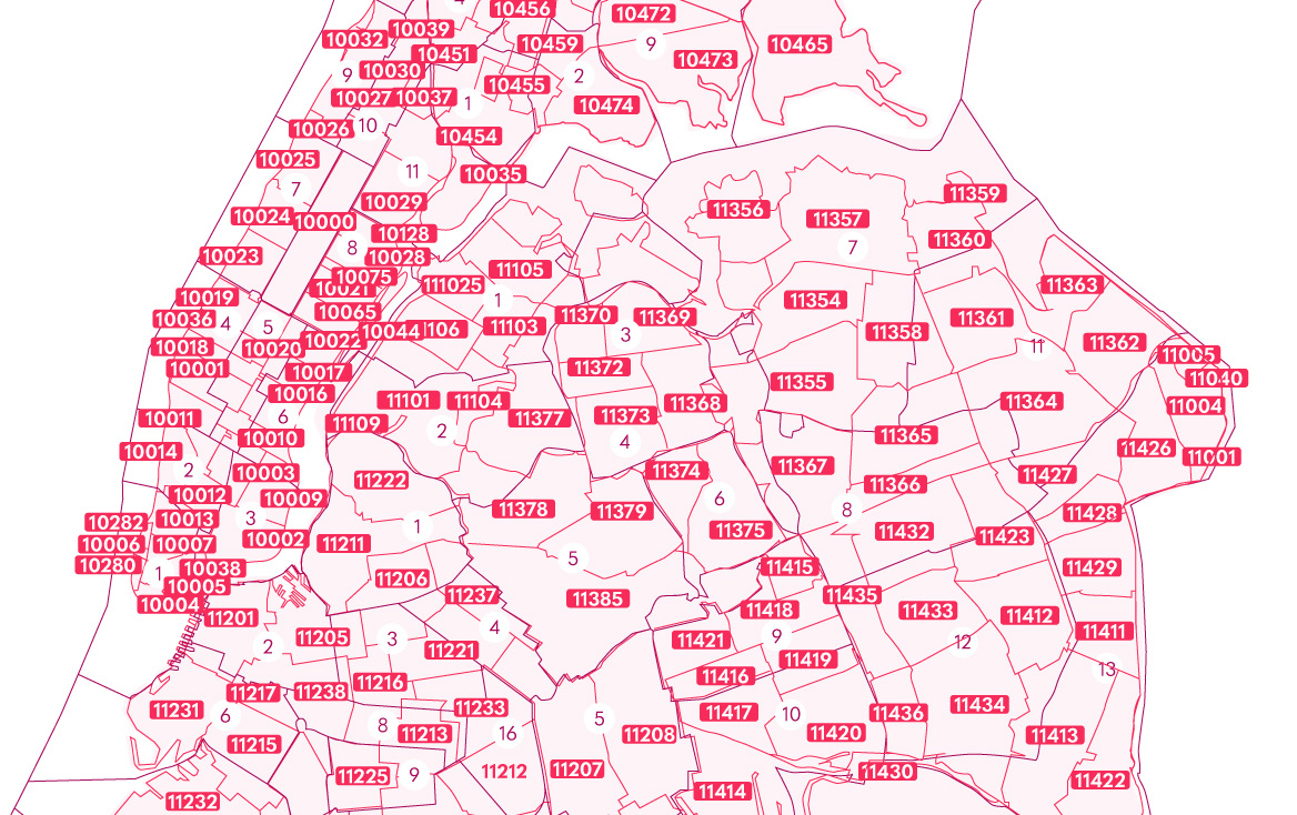Zoomed in view of City Map of NYC neighborhoods and community districts